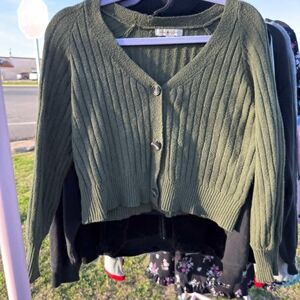 Olive Green Button-Up Cardigan